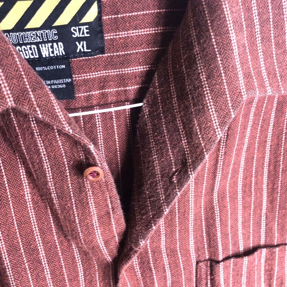 BIG ROCK CANYON XL Flannel Shirt Brown White Stripe Authentic Rugged Wear 100% - Picture 6 of 6
